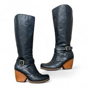 Kork-Ease Tall Black Leather W/Stretch Gusset Riding Boots  Size 6.5 US/EU 37